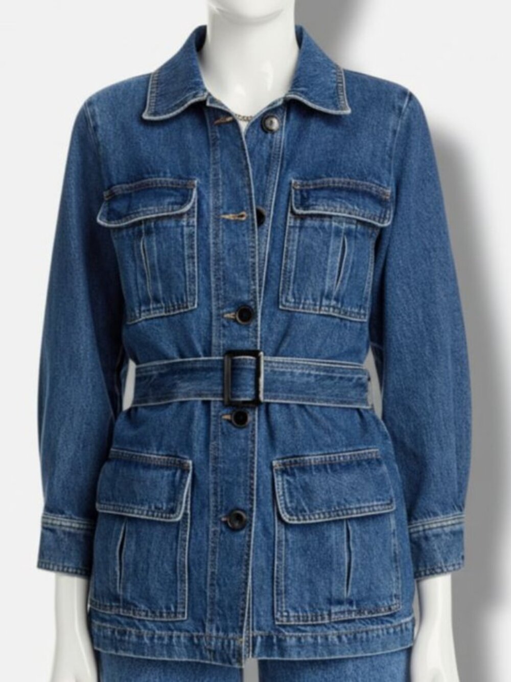 Frame Women's Blue Belted Denim Safari Jacket Size XS